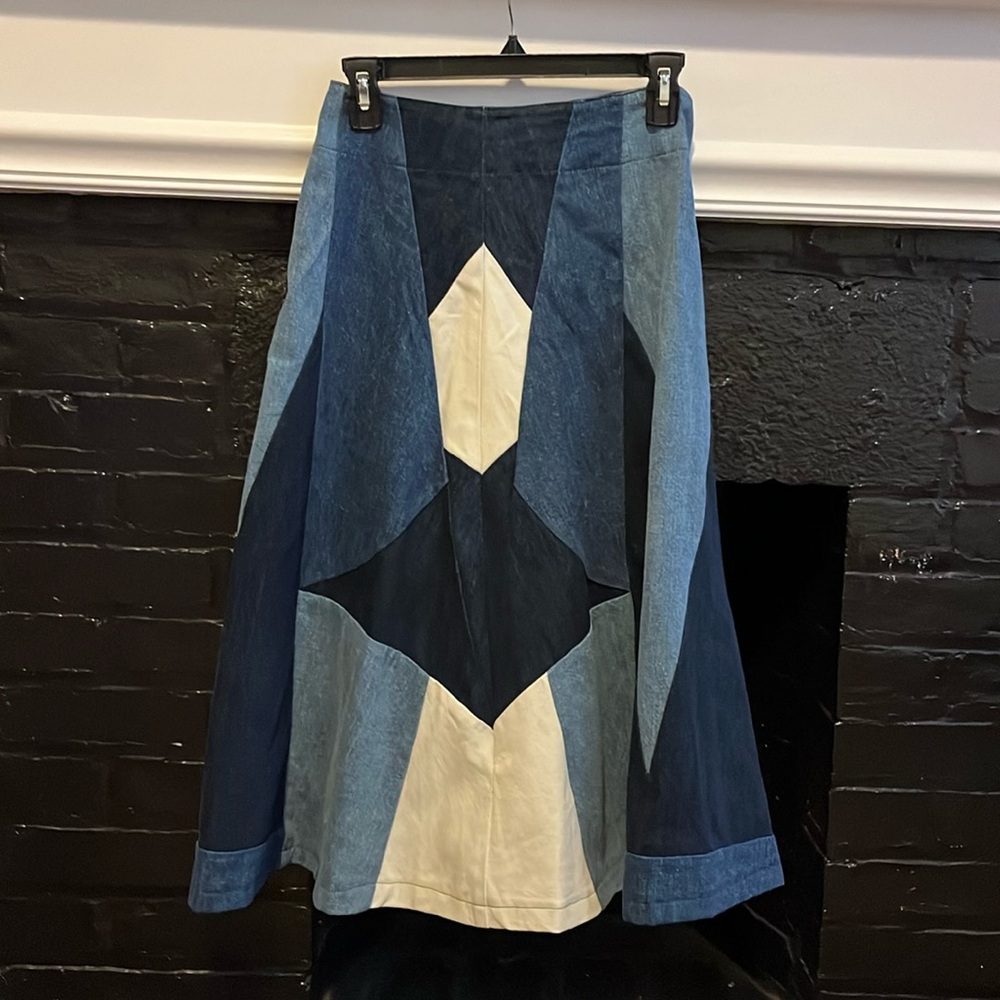 Maje Patchwork Denim Skirt (Size 36)